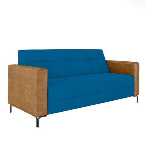 Sofá Living Decorativo Houston 2 Lugares 180cm Pés em Metal Veludo/ Pu Azul/ Caramelo G33 - Gran Bel