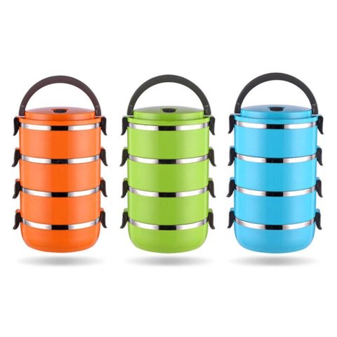 Kit Marmita 4 Compartimentos Empilhavel Inox Termica Hermetica Lunch Box Fitness