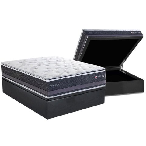 Conjunto Box Baú Casal: Colchão Molas Herval Maxspring C1783 + Base Crc Suede Gray (138x188)