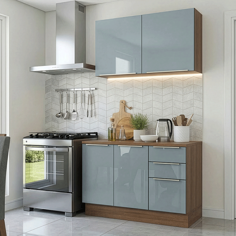 Armário de Cozinha Compacta 120 cm Rustic/Cinza Lux Madesa 01