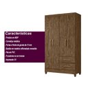 Ver imagem 5 de Guarda Roupa Solteiro 4 Portas 2 Gavetas Chile - Castanho Wood
