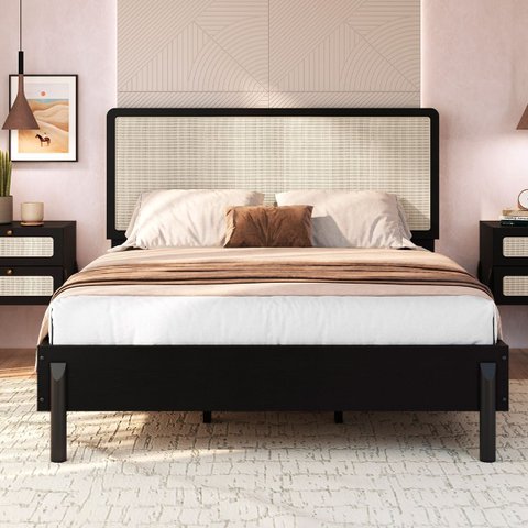 Cama Casal com Cabeceira Fixa 138cm Palhinha Oslo Nero 27055
