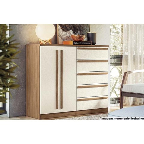 Cômoda Casal Málaga Gold 2 Portas e 5 Gavetas Jatoba/areia - Santos Andirá