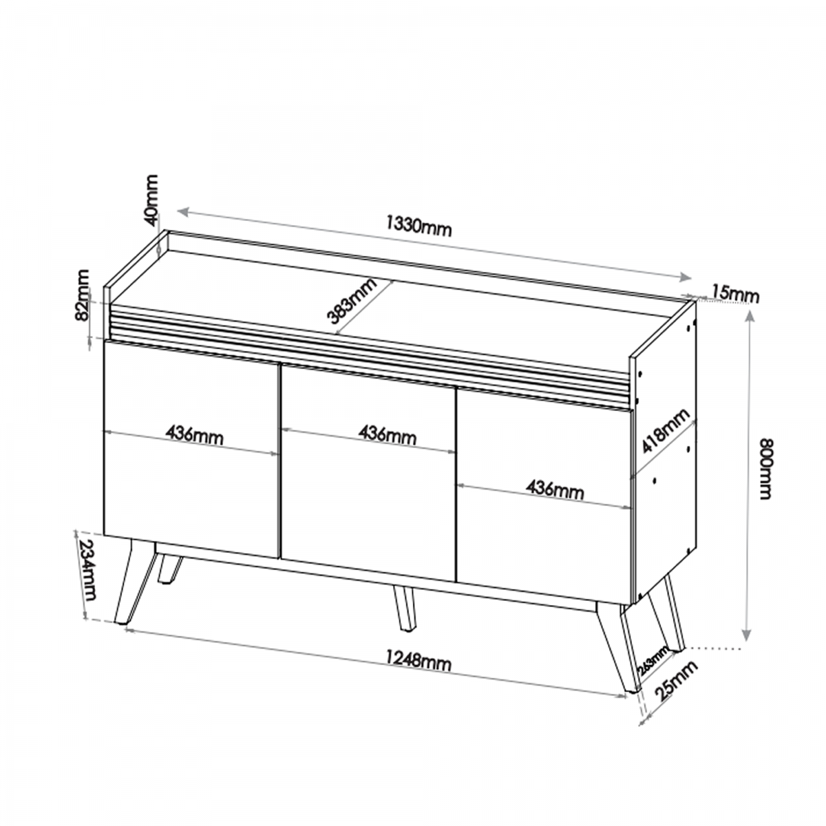 Buffet Salles 3 Portas 1 Prateleira Interna Mel/off White - 4