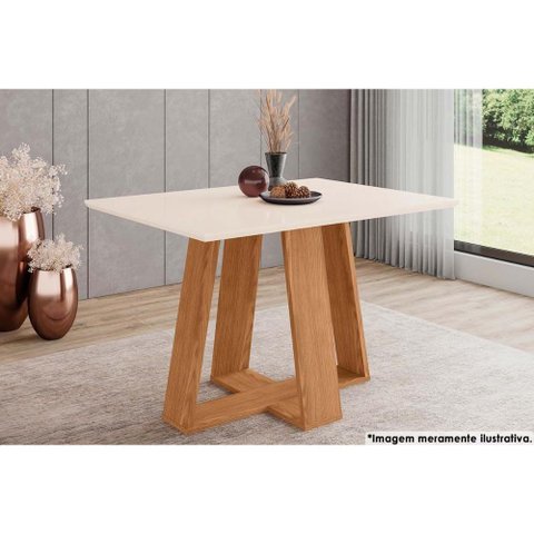 Mesa para Cozinha Lins Sc91 C/tampo Madeirado Reto S/ Vidro 120x80cm Nature/off White - Henn