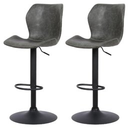 Kit 2 Banquetas Altas Itajaí Rivatti Madeira Revestida em Poliuretano (Pu) Cinza Base Disco Preta - 1
