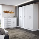 Ver imagem 1 de Guarda-roupa Luna 6 Portas 2 Gavetas com Cômoda 2 Portas 5 Gavetas Branco - Panorama Móveis