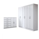 Ver imagem 3 de Guarda-roupa Luna 6 Portas 2 Gavetas com Cômoda 2 Portas 5 Gavetas Branco - Panorama Móveis