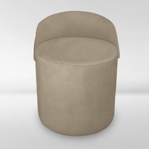 Puff Orgânico Redondo com Encosto Luxo Composé Corino e Suede para Sala e Recepção:capuccino