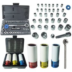 Kit Jogo de Soquete 40 peças + Soquete Roda Liga Leve 3 peças - 1