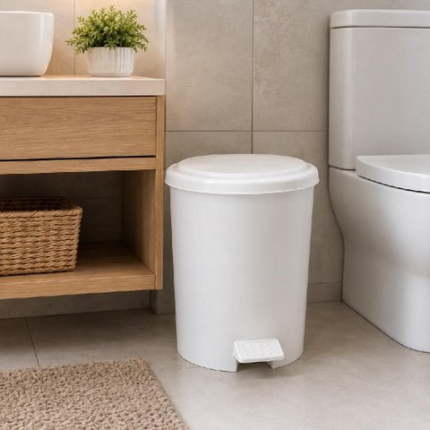 Lixeira com Pedal Branca Cesto de Lixo 7 Litros Banheiro Cozinha Escritorio Lavabo com Tampa Vintage