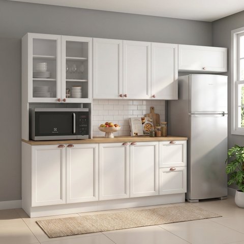 Cozinha Compacta Modulada 4 Peças com Tampo Casuá Branca Unna