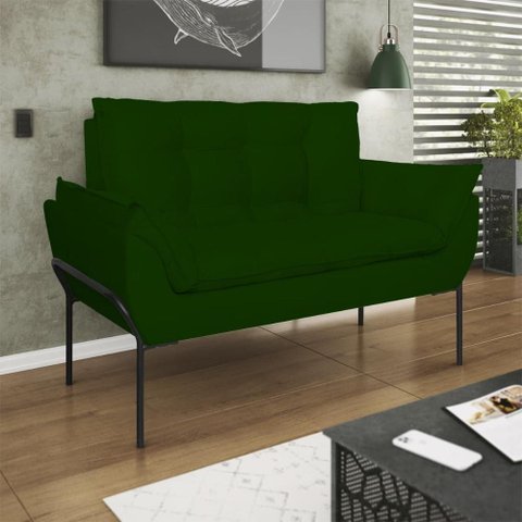 Poltrona Sofá Luxo Base Metal Preto Recepção Escritório Cor:verde