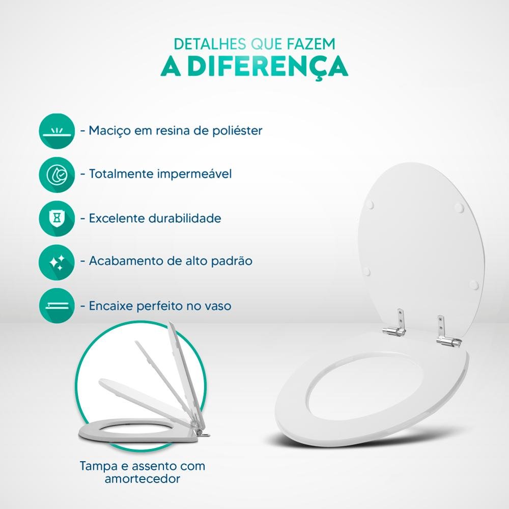 Assento Sanitario Poliester com Amortecedor Buzios Marfim (bege Claro) para Vaso Hervy - 5