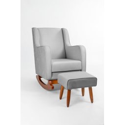 Poltrona de Amamentação Balanço C/ Puff Suede Cinza - Lahome Decor - 1