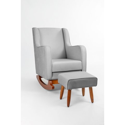 Poltrona de Amamentação Balanço C/ Puff Suede Cinza - Lahome Decor