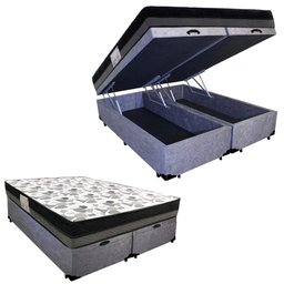 Cama Box Baú Casal Suede Bipartido + Colchão Ortobom Iso Dupla Face 138x188x60 Cor:cinza - 1