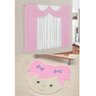 Kit Decoração Mimos Quarto Infantil = Cortina Malha 2 Metros + Tapete Pelúcia Menina Sara - Rosa - 1