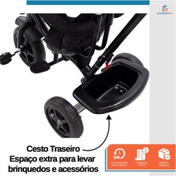 Triciclo Carrinho de Passeio Infantil com Capota Porta Objetos Cinto de Segurança até 50kg Empurrado - 6