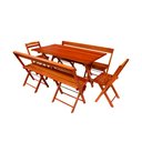 Ver imagem 2 de Conjunto Dobrável Mesa 1,5m 2 Bancos e 2 Cadeiras Madeira Maciça Eucalipto