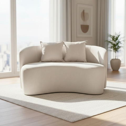 Sofá Decorativo Montreal 180cm Orgânico Bouclé Marfim