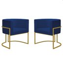 Ver imagem 1 de Kit 2 Poltronas Reforçadas Decorativa Sala Nayara Base Ferro Dourado Suede Azul Marinho