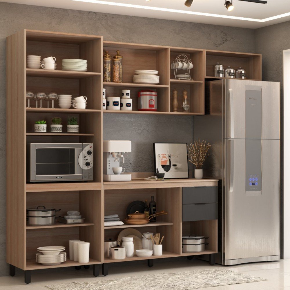 Cozinha Completa Torino 11 Portas 2 Gavetas Avena Touch/grafito