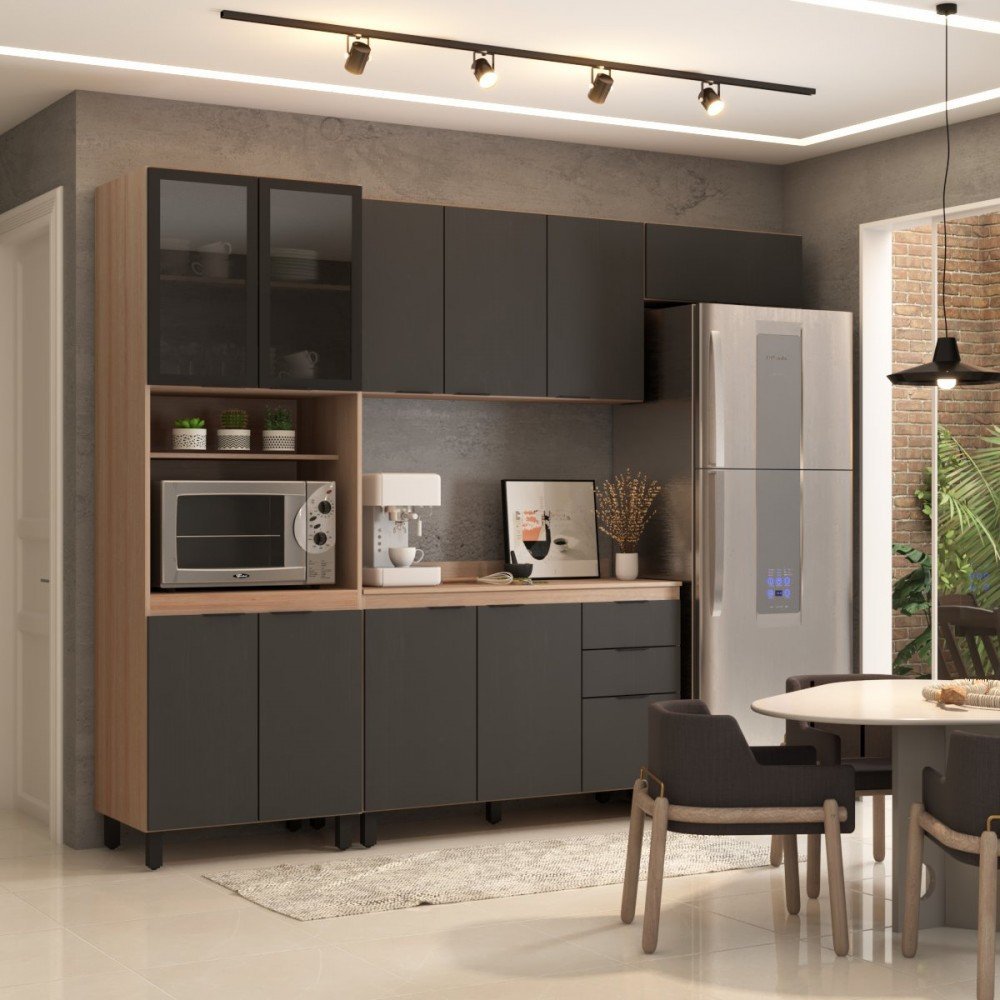 Cozinha Completa Torino 11 Portas 2 Gavetas Avena Touch/grafito