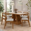 Ver imagem 1 de Mesa Santiago com 6 Cadeiras Sextavada Freijó/off/corino Branco - M.a Freijó/off Premium/corino