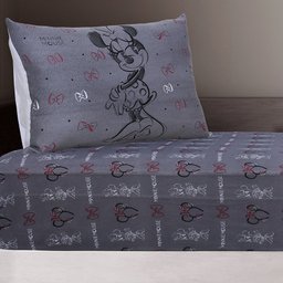 Jogo de Cama Portallar Solteiro Malha Mista Disney Minnie Style 2 Pçs Grafite Cinza Joy - 3
