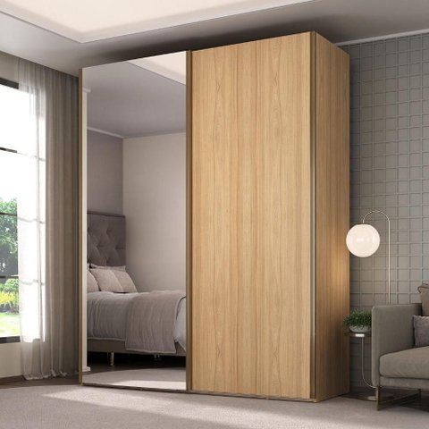 Guarda Roupa 183cm 2 Portas de Correr com Espelho 100% Mdf Cor:olmo