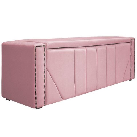 Calçadeira Baú Solteiro 90 Cm Para Cama Box Suede Rosa Bebê