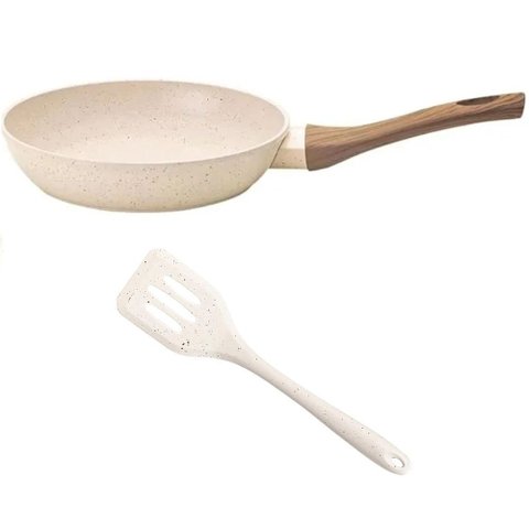 Frigideira Inducao 20 Cm Cor Marmore com Espatula Vazada Utensilios do Chef