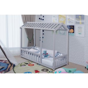 Cama Infantil Montessoriana com Grade Bruna Azul Com Colchão