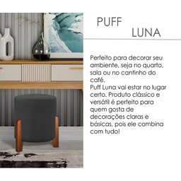 Puff Redondo Luxo Pés em Madeira Luna Veludo Cinza - 2