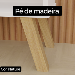 Mesa de Cabeceira Gênesis Branco - Nicho / Prateleira Mdf Pé de Madeira - 5