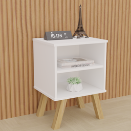 Mesa de Cabeceira Gênesis Branco - Nicho / Prateleira Mdf Pé de Madeira - 6