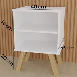 Mesa de Cabeceira Gênesis Branco - Nicho / Prateleira Mdf Pé de Madeira - 3