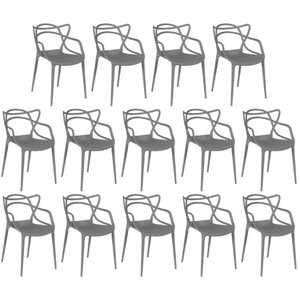 Kit 14 Cadeiras de Jantar Allegra Design Empilhável - Cinza Escuro