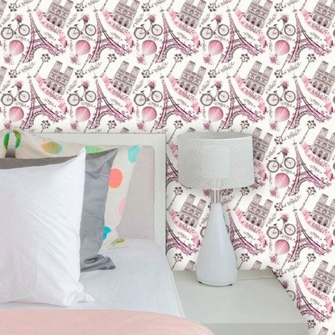 Papel de Parede Auto Adesivo Lavável D0112 Paris Rosa