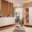 Ver imagem 1 de Buffet 4 Portas Mondrian com Cristaleira com LED Mondrian Microripado Bege/Off White