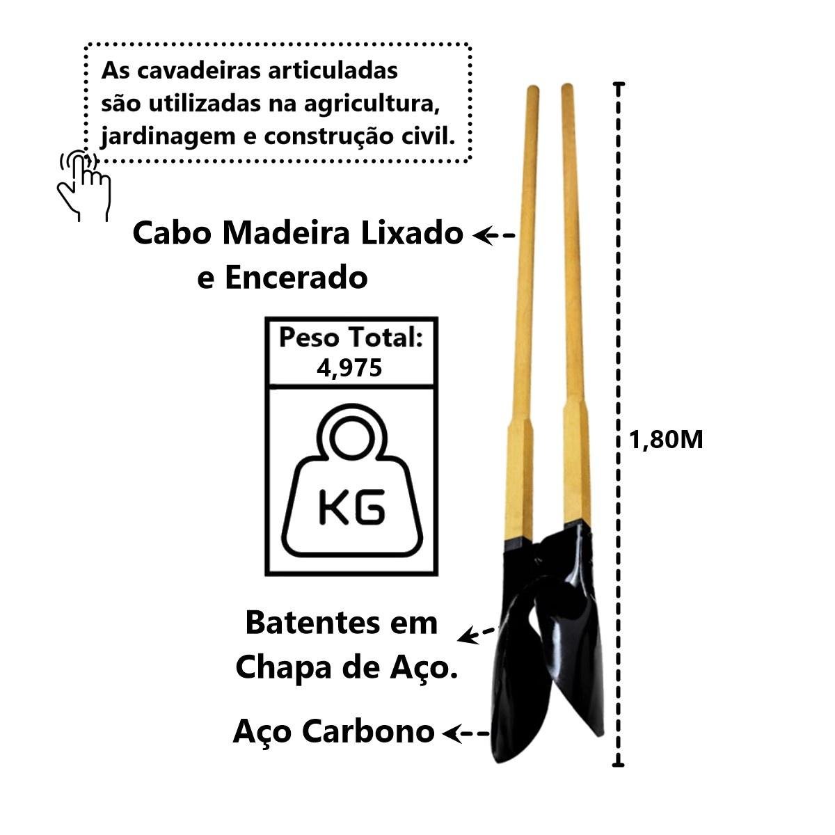 Cavadeira Light Tucano Articulada com Cabo Encerado 180cm Minasul - 4