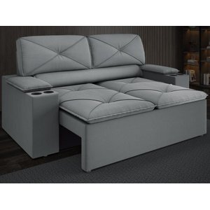 Sofá com Porta Copos Retrátil e Reclinável Pop 1,54m Velosuede - Netsofas - Grafite