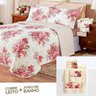 Kit Combo Cobre Leito + Jogo de Banho Dubai Chevron Floral Vermelho Casal 08 Peças Dupla Face 150 - 1