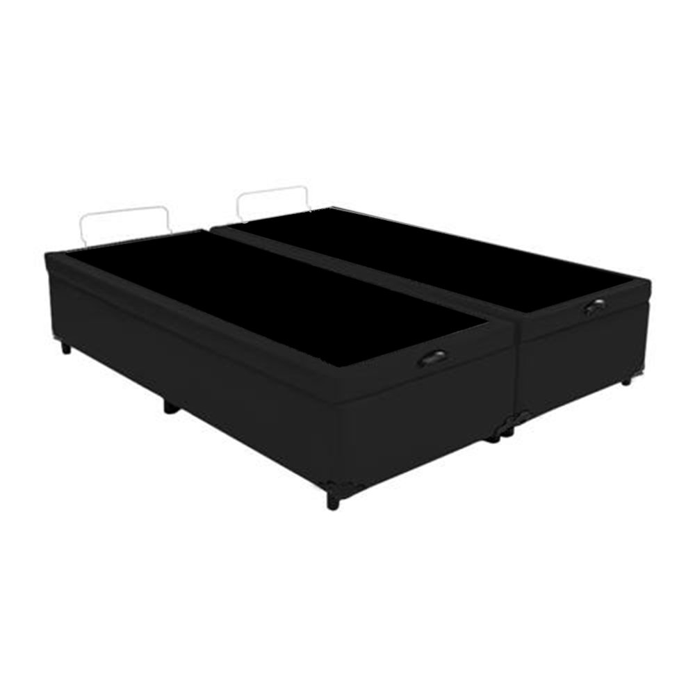 Base Box Baú King Blindado Bipartido Suede Preto 193x203x41cm - 4