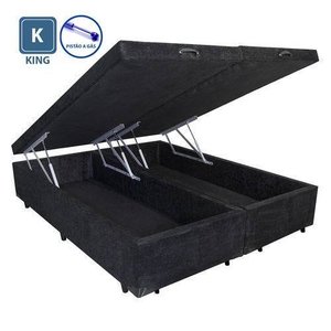Base Box Baú King Blindado Bipartido Suede Preto 193x203x41cm