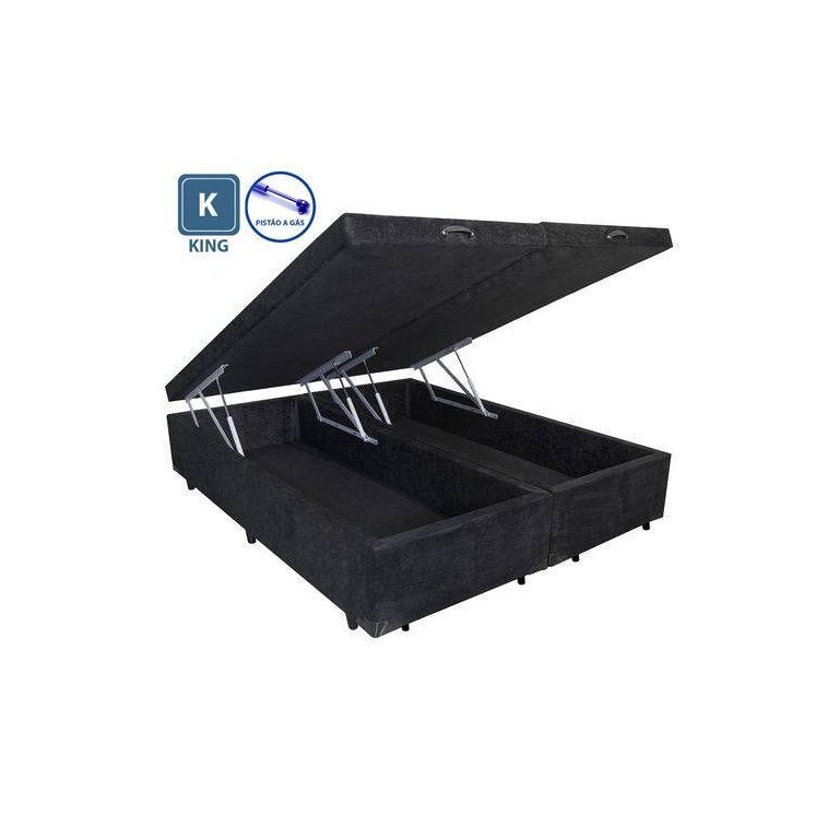 Base Box Baú King Blindado Bipartido Suede Preto 193x203x41cm