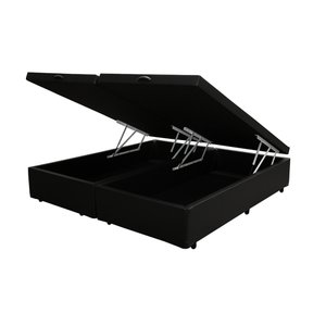Base Box Baú Casal Pistão a Gás Preto Suede Bipartido - 138x188
