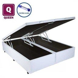Cama Box Queen Size com Baú Pistão a Gás Branco Bipartido - 158x198x27 - 2