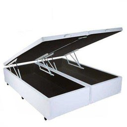 Cama Box Queen Size com Baú Pistão a Gás Branco Bipartido - 158x198x27 - 1